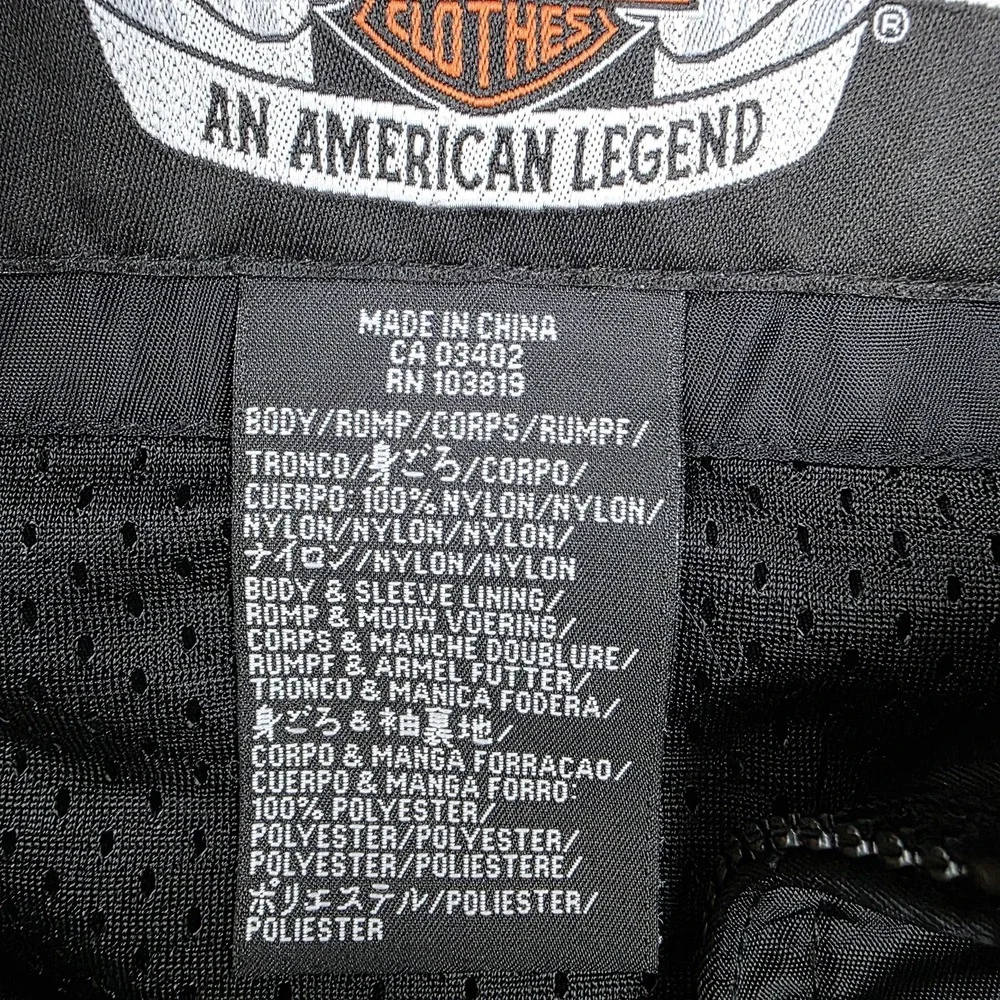 Harley-Davidson Jacket Mens Large Black Orange Bomber Nylon Motorcycle Biker